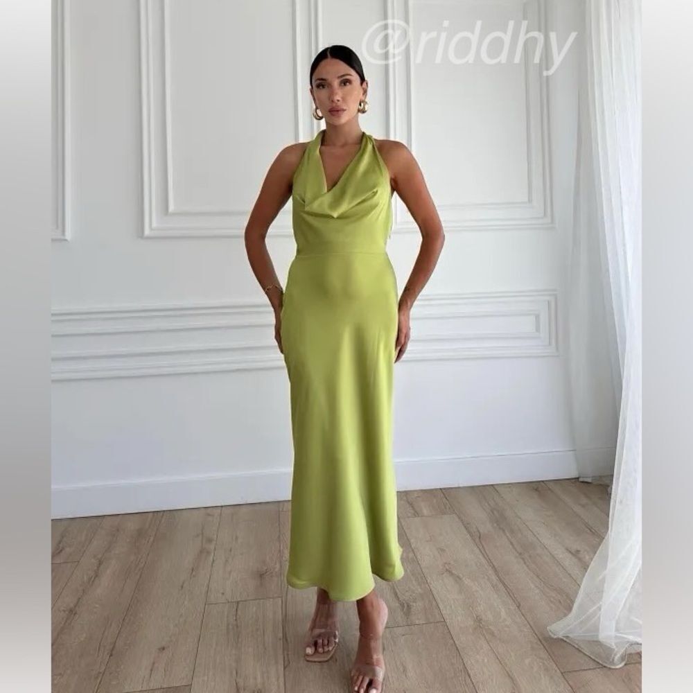 Mango backless satin dress with draped cowl neck